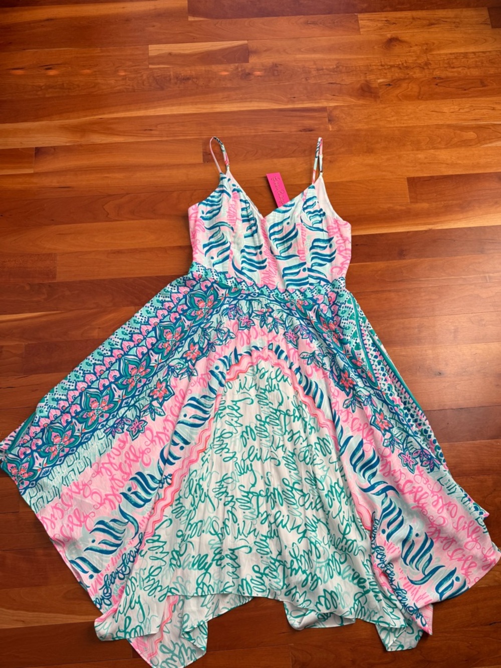 NWT Lilly Pulitzer harmonee handkerchief dress Pink Turquoise Green Floral